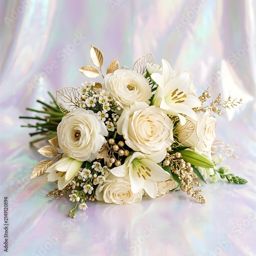 Elegant Pink Rose Wedding Bouquet for Bride, Romantic Bridal Floral Arrangement with Fresh Roses and Green Leaves for Marriage Celebration, Love and Beauty