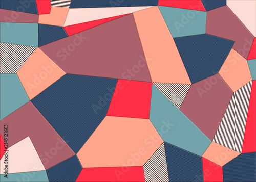 Modern Abstract Geometric Polygon Background with Color Block Pattern and Striped Texture.