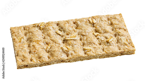 Fotografie Rectangular whole grain crispbread with visible oat flakes, isolated on transpar