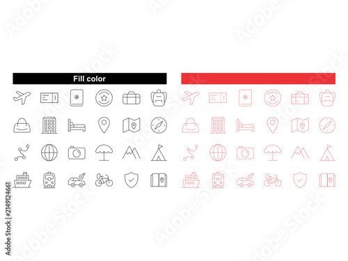 Modern Travel and Tourism Outline Icon Collection with Editable Strokes Featuring Essential Vacation, Transportation and Adventure Symbols

37 Keywords
