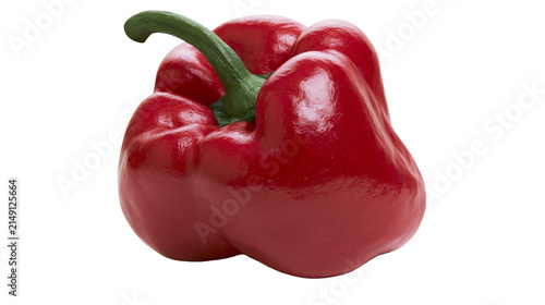 Fotografía Shiny red bell pepper with green stem, isolated on transparent background