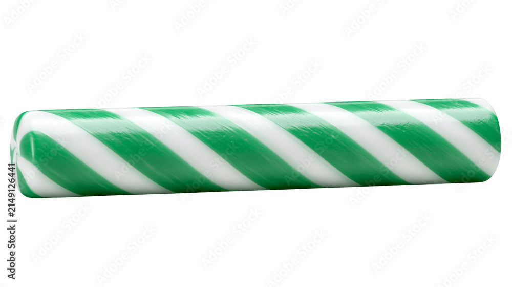 Fototapeta premium Green and white striped candy cane, isolated on transparent background