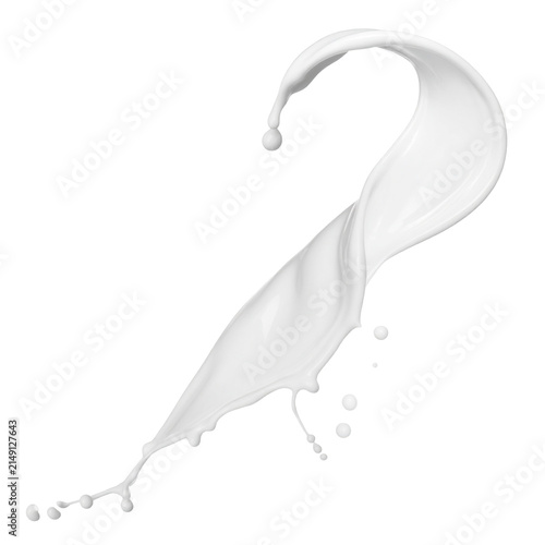 Milk Splash Motion: A dynamic and artistic splash of white milk captured mid-air, forming an elegant, fluid curve against a clean background, showcasing its creamy texture and flowing movement.