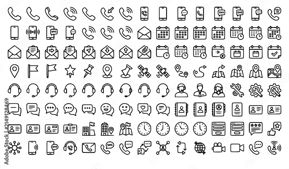 Obraz premium Business Contact Communication Support Black Outline Editable Vector Icon Set