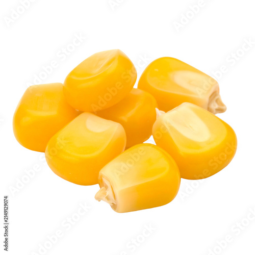 Golden Kernels of Sweet Corn: A small pile of bright yellow, plump sweet corn kernels, showcasing their natural texture and vibrant color, ready to be used in a delicious meal.