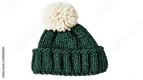 Foto Chunky knit beanie hat with cream pom pom