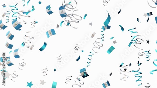 Colorful confetti and national flags fall from above to celebrate a special occasion in Guatemala. The festive display creates a lively atmosphere during the event