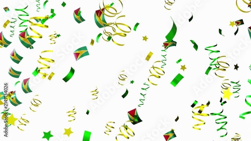 Confetti falls with the colors of the national flag of Guyana in a 3D animation. This animation shows a festive atmosphere during a country celebration, highlighting national pride and joy