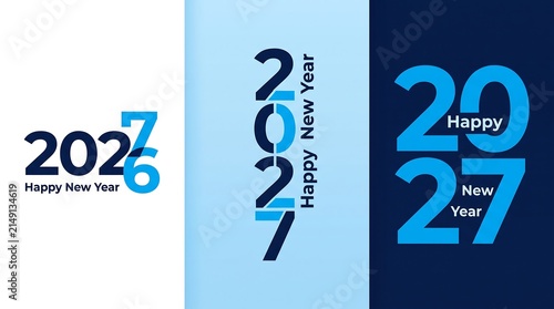 2027 card set, happy New Year poster collection, number logo