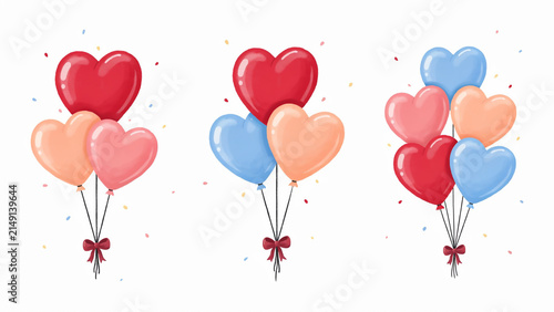Colorful heart shaped balloon bunches for celebration and love party