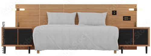 Konstfotografi Isolated PNG Japandi Front View Bedroom Furniture Layout with Platform Bed, Floa