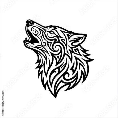 Tribal wolf head howling vector design.