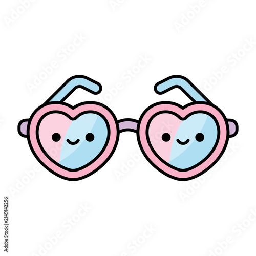 Trendy pink heart-shaped sunglasses with cute mascot face.