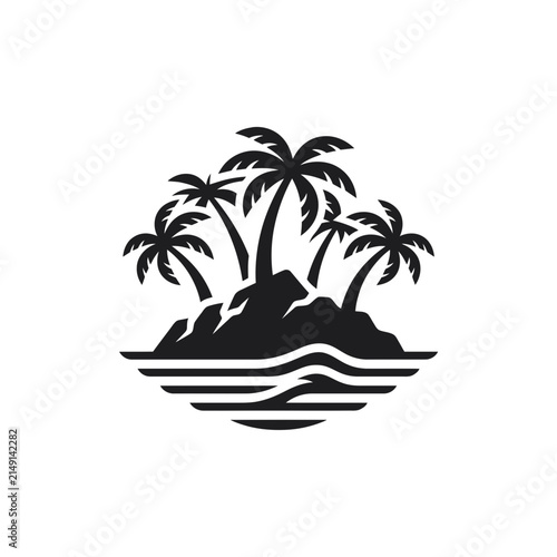 Tropical island silhouette with palm trees.