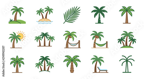 Tropical palm tree icon set.