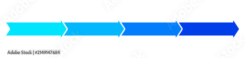Four-step cyan to blue gradient chevron process banner pointing right, isolated on a solid black background.