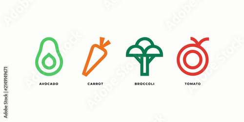 Minimalist vegetable with rendered clean geometric geometric lines against plain white background vegetable fruit icons set four minimalist with displays set