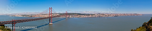 Europe, Portugal, Lisbon, Almada, View of suspension bridge with river Tagus