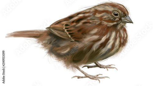 Quadro su tela Brown Song Sparrow bird with striped feathers and sharp beak