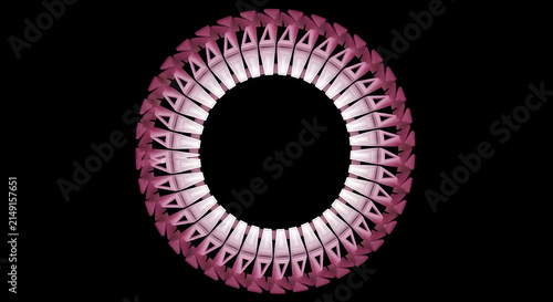 Abstract Circular Geometric Pattern Featuring Pink Repeating Prismatic Structures on a Dark Background