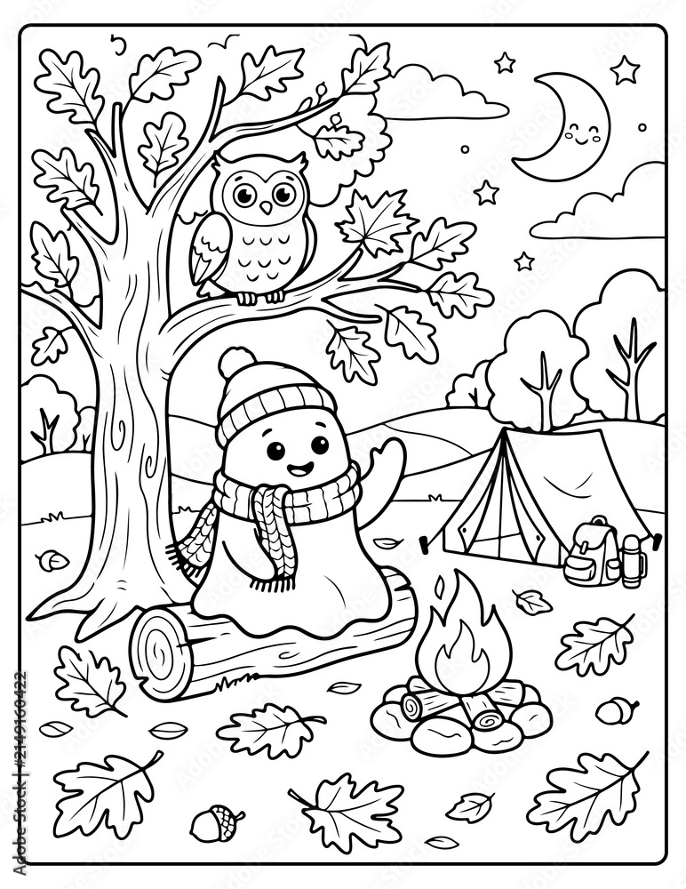Fototapeta premium Cozy Ghost Camping Coloring Pages 