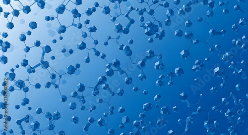 Abstract scientific background featuring interconnected blue 3D molecular structures representing chemical research and microscopic innovation