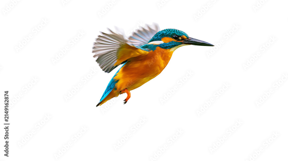 Fototapeta premium Common Kingfisher bird in flight with wings spread