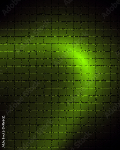 Bild auf Leinwand Dark green grid pattern with glowing lime light arc on textured surface for futuristic technology background interface