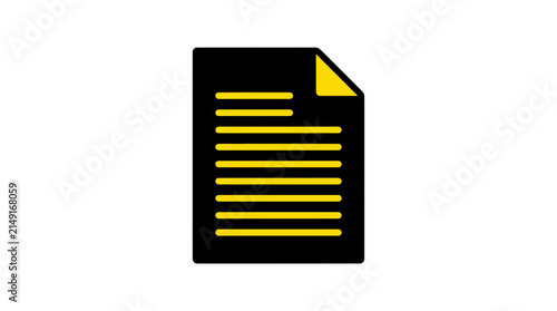 Bild auf Leinwand Isolated Black Document Icon with Yellow Accent on Transparent Background