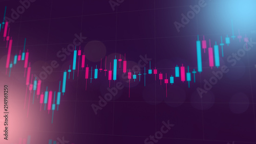 Obraz na płótnie Financial stock market candlestick chart on a dark background with glowing light