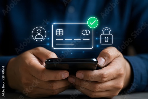 Person using a smartphone for secure online credit card payment and digital financial transaction