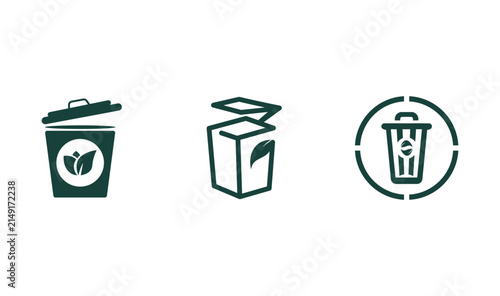 Eco Trash Bin and Recycling Box Vector Icons