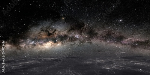 Spectacular Milky Way Galaxy Panorama Over Earths Horizon.