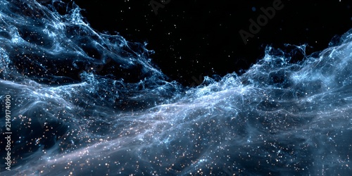 Abstract blue water waves against a dark background, creating a dynamic and ethereal visual.