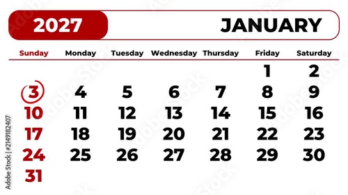 Marking 2027 January 3rd on the calendar with a red circle	
