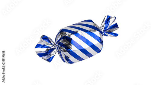 Blue and silver striped candy wrapper