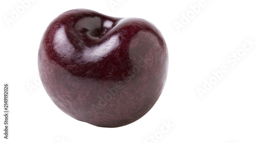 Single dark red cherry with stem indent