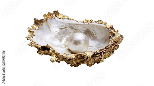 Obraz na plátne Large pearl nestled in ornate golden oyster shell