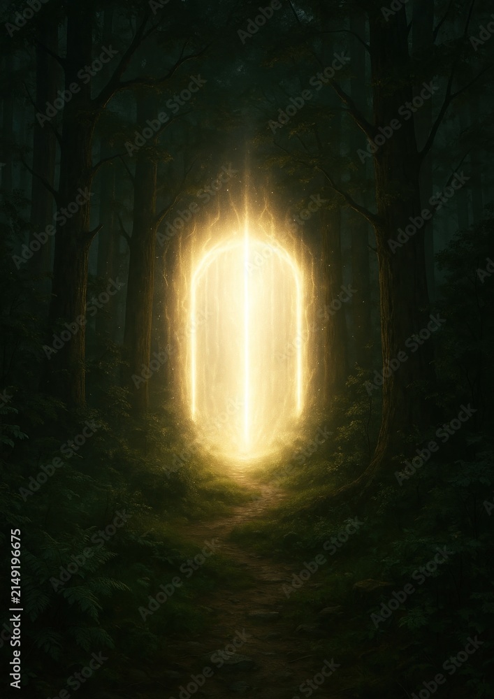 Obraz premium Mystical glowing portal in forest