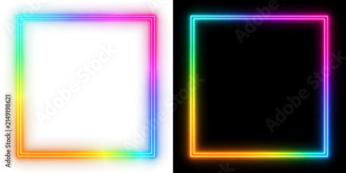 Quadro su tela プレミアム ネオン PNG 透明 切り抜き フレーム 光 LED 発光 デザイン 素材.