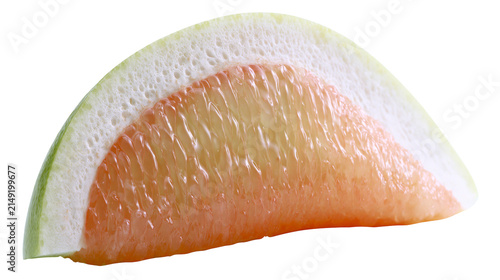 Фотография Grapefruit slice with juicy segments and white pith