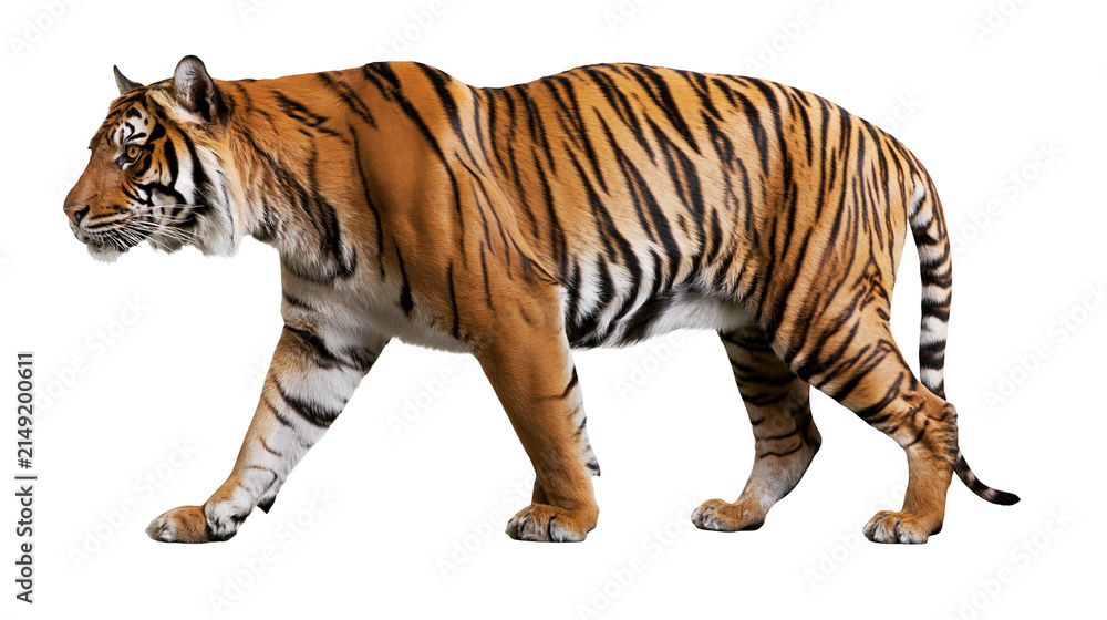 Obraz premium Tiger walking side view full body