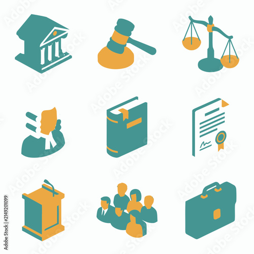 Set of law and justice isometric icons.