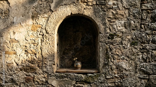 Ancient stone archway in overgrown ruins.
