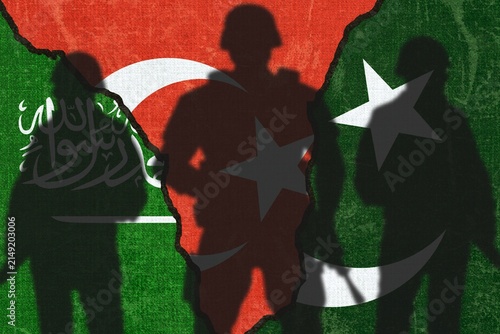 Saudi Arabia Turkey Pakistan Joint Defence Agreement During Middle East Conflict, Strategic Security Alliance, Regional Military Cooperation, Geopolitical Tensions Concept Illustration
