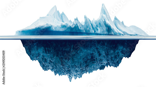 Jagged iceberg with sharp peaks above and below water surface