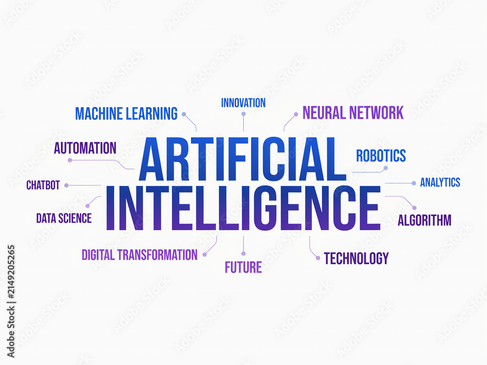 Obraz premium Artificial intelligence word cloud visual for computer science education