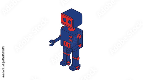 Retro Robot Icon, Isometric View, Isolated on White Background