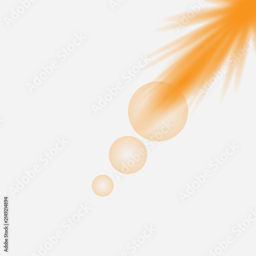 Orange light effect design with gradient spheres and radial burst on white background