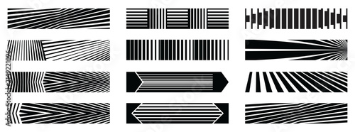Abstract black and white geometric pattern borders and linear graphic dividers vector collection.